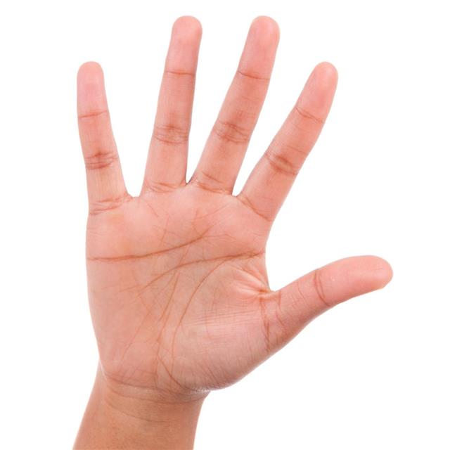 Young person showing his hand palm
