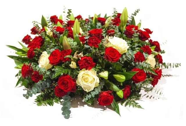 A bouquet of red and white roses