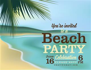 Summer Beach Party Invitation With ocean and Palm Tree