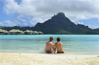 Romantic honeymoon couple near Tahiti