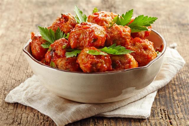 Meatballs with tomato sauce in a bowl