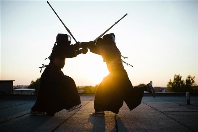 Kendo battle at outdoor