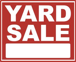 Red yard sale sign with white font