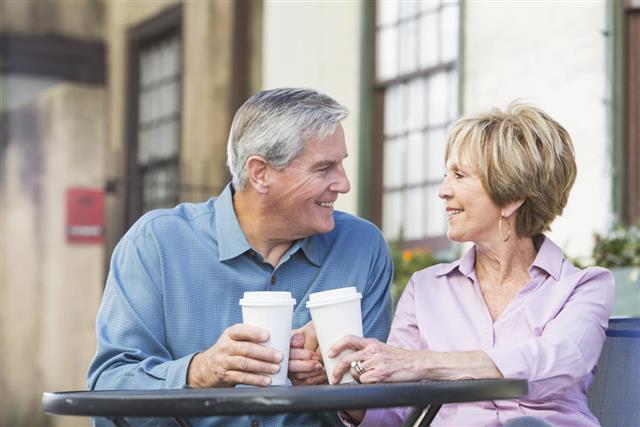Senior couple enjoying cup of coffee