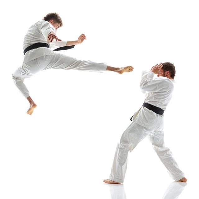 Martial Artists fighting with High Roundhouse Kick