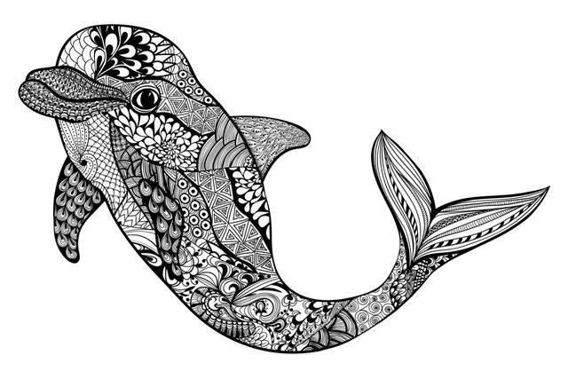 Zentangle stylized dolphin hand drawn aquatic doodle vector