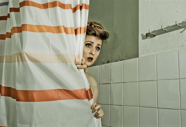 Scared Woman at the Shower