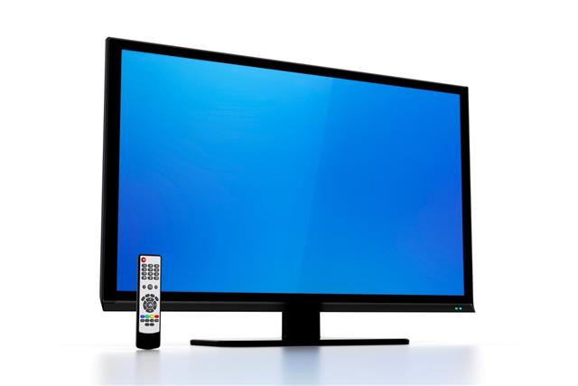 Blue screen on flat HD TV with remote control