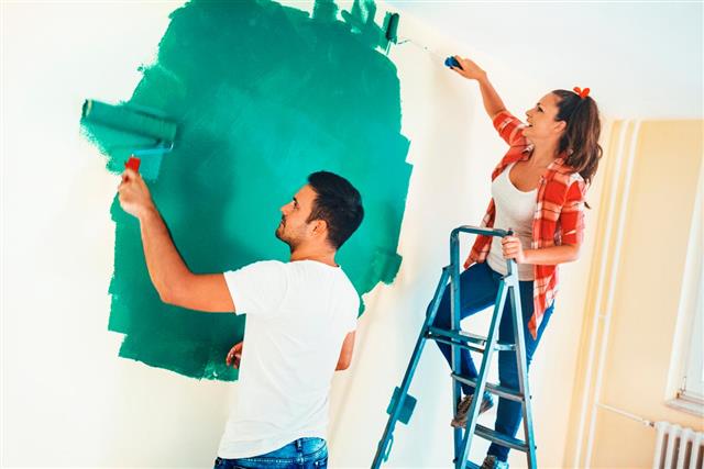 Couple painting walls
