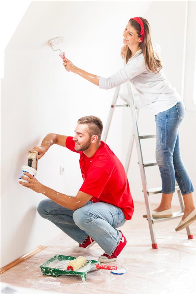 Young couple in home improvement works