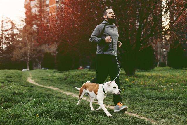Man jogging with his dog