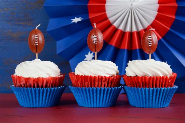 Football theme cupcakes in party