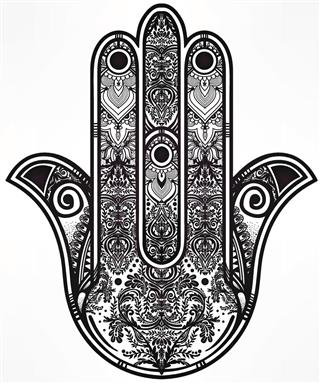 Ornate Hamsa Hand luck amulet.