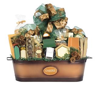 Deluxe Christmas holiday gift basket on white background