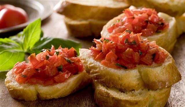 Bruschetta with tomatoes on bread