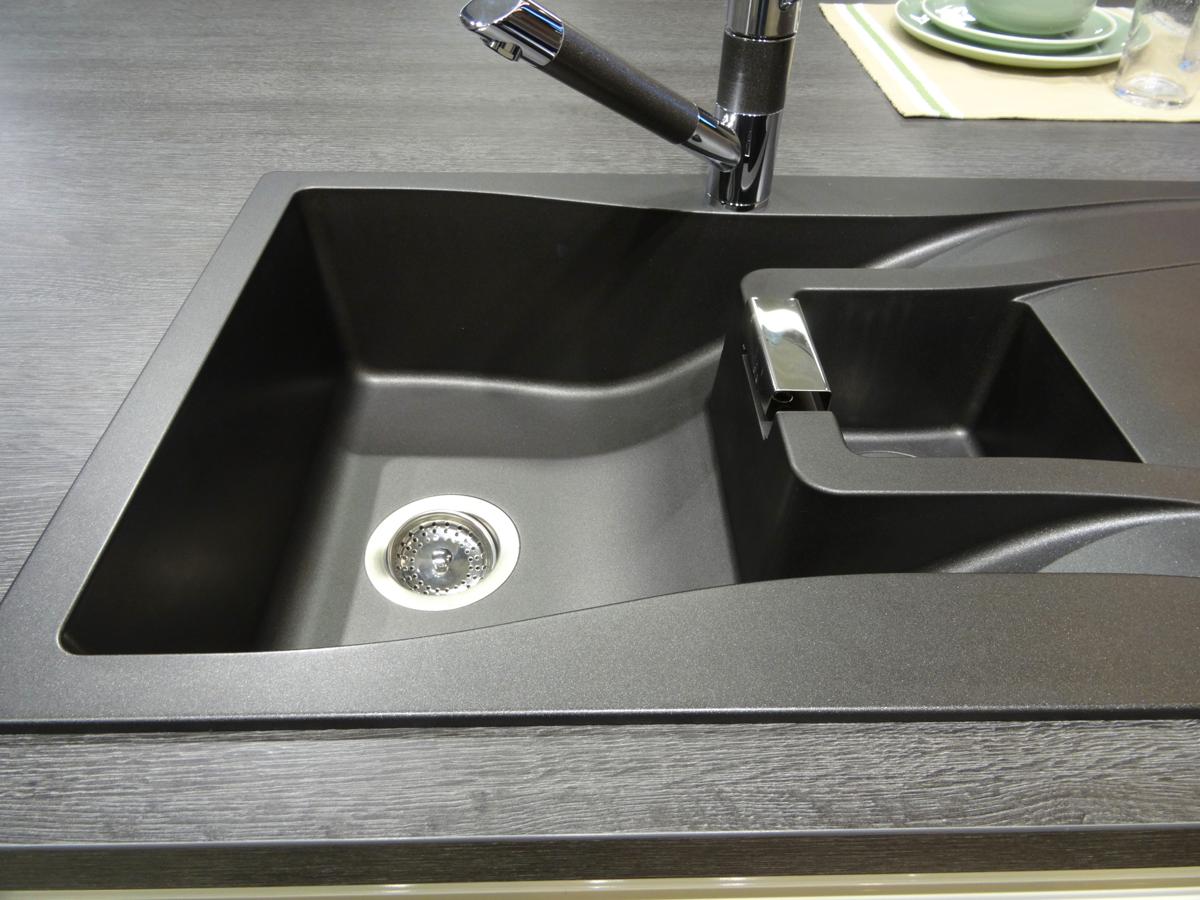 cleaning a black kitchen sink