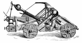 Traction trebuchet catapult