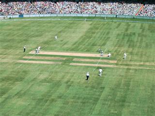 Aerial view of cricket game between Australia and Pakistan