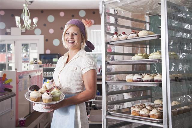Woman working in bakery