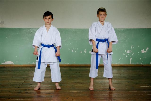Practicing karate