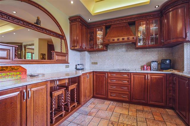 Spacious wooden kitchen interior