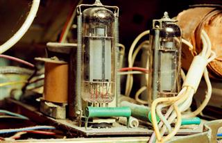 Details of an old tube amp inside radio