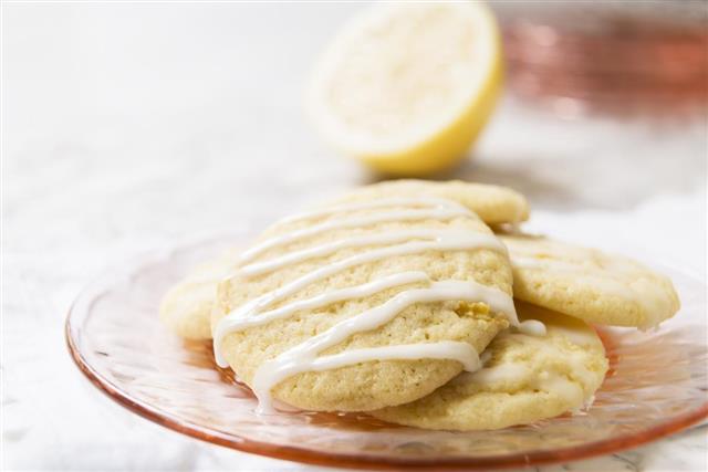 Glazed Lemon Cookies with Copy Space