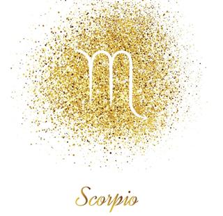 Zodiac sign Scorpio on the gold sparkles