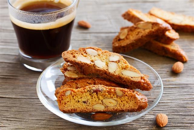 Italian biscotti cookies with a cup of coffee