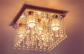 Crystal chandelier on ceiling