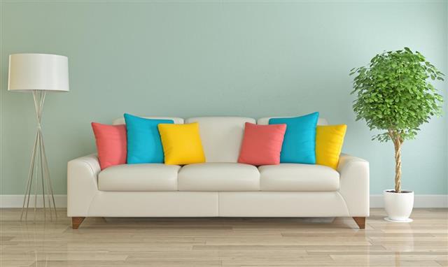 Sofa with colored pillow
