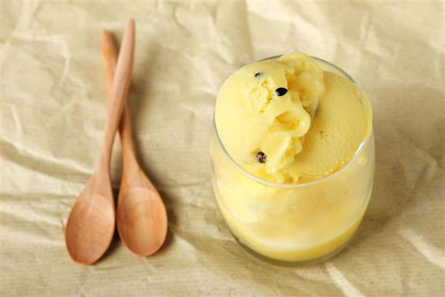 Passion fruit sorbet in a glass