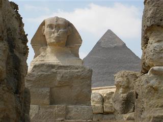 Sphinx and Pyramid view in Cairo