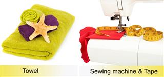Sewing machine with fabric and tape