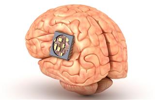 Human brain with computer chip