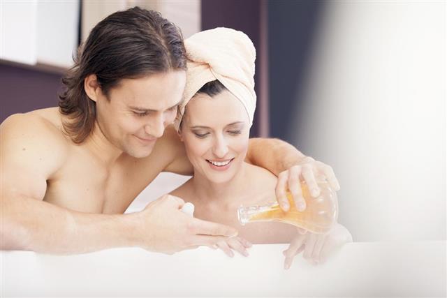 Young couple in bathroom
