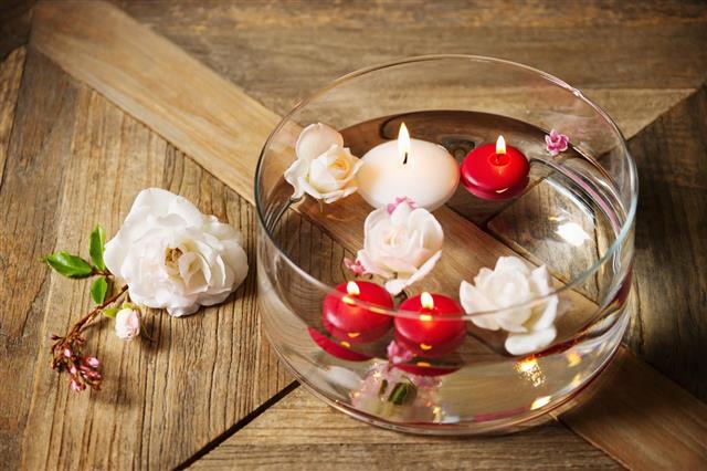 Floating candles and roses