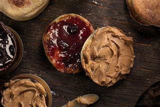 Toasted English Muffin with Peanut Butter and Jam