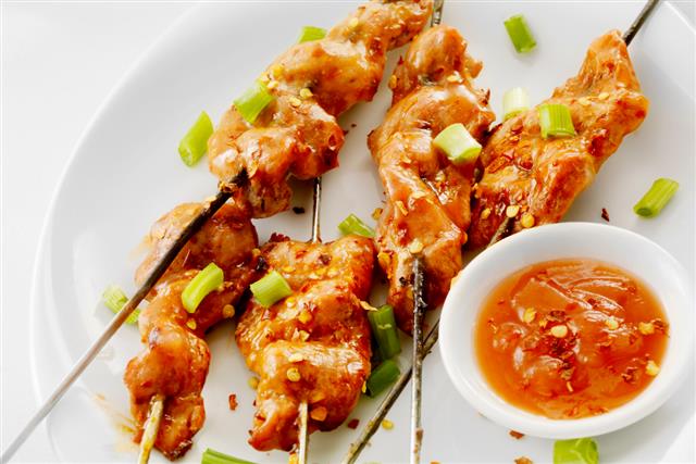 Pork Skewers with Sweet and Sour Sauce