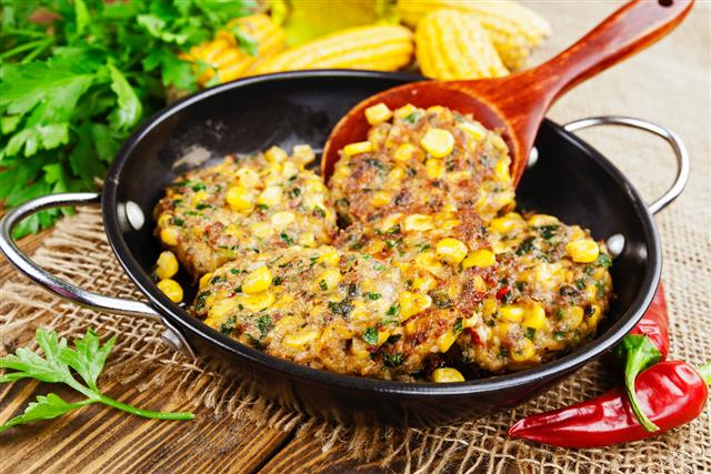Corn pancakes with minced meat