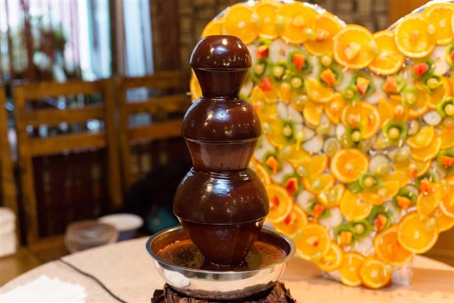 Chocolate fountain during the holiday