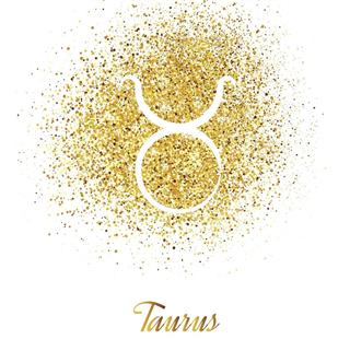 Zodiac sign Taurus on the gold sparkles