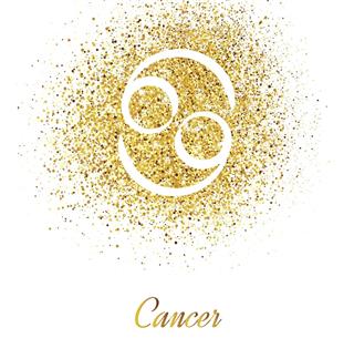 Zodiac sign Cancer on the gold sparkles
