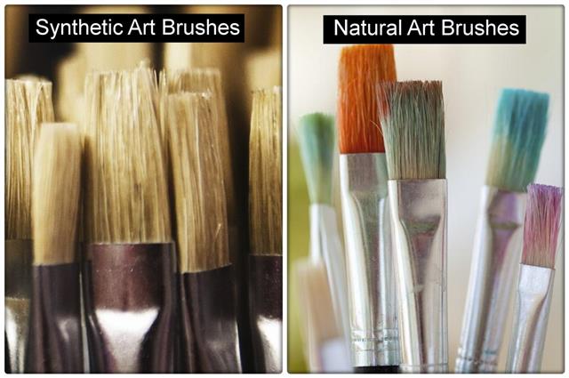 Paint brushes on display in art supply store