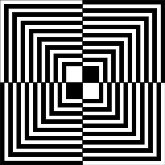 Op art illustration of black and white squares