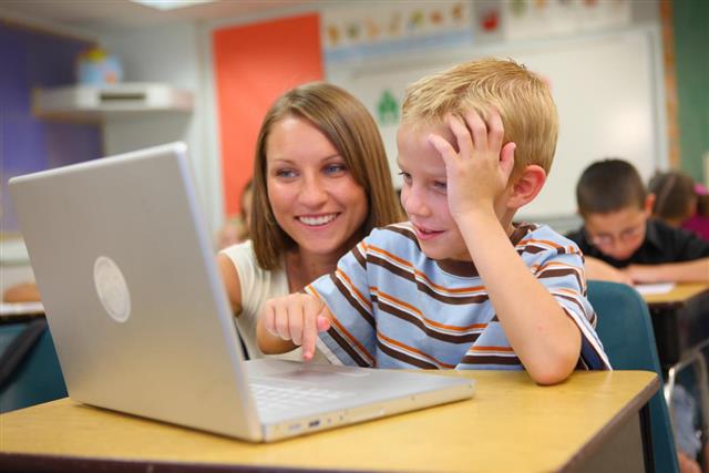 student watching educational slides on computer
