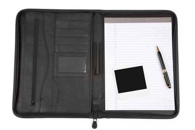 black padfolio and letter paper