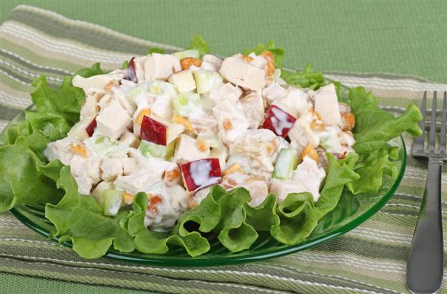 Chicken salad on a bed of greens