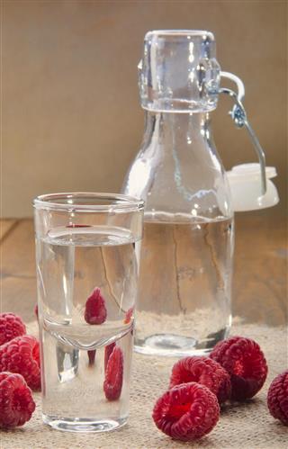 Raspberry schnapps in a glass
