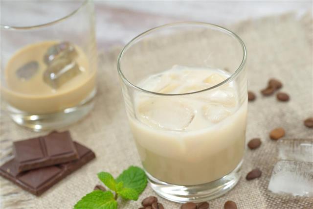 Cocktail with Baileys liqueur, cream and ice